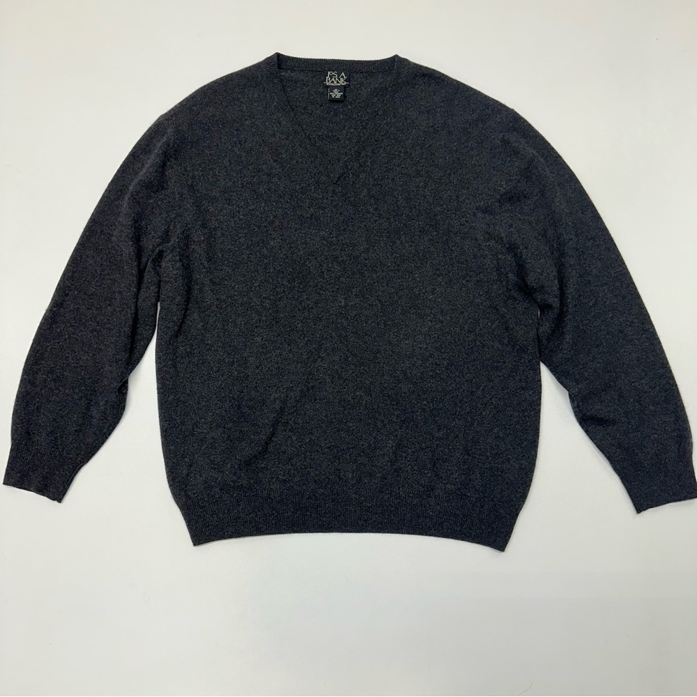 Jos. A. Bank 100% Cashmere V Neck Pullover Charcoal Gray Sweater Mens Size XL